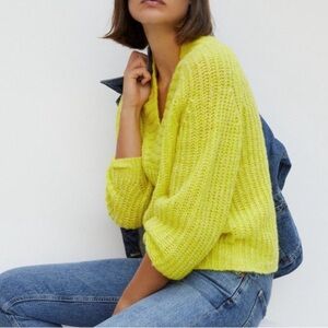 Anthropologie Wool Honore Ribbed Soft Cozy Sweater in Neon Yellow Medium